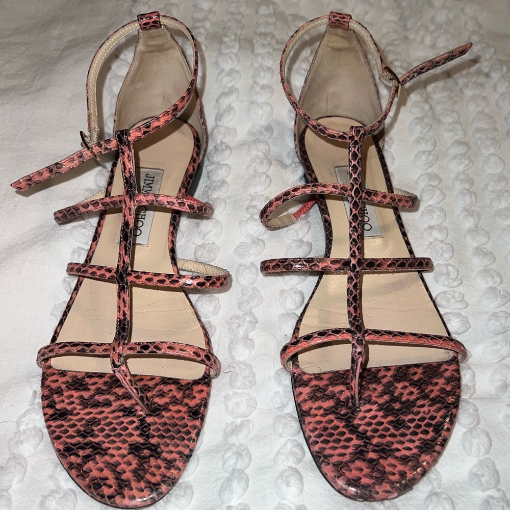 Jimmy Choo Gladiator Flat Sandles - Python Pink - image 2